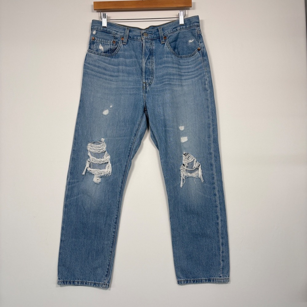 Levi's Womens 501 Original Jeans W30 L26 Blue Big E Distressed Straight Leg 3620